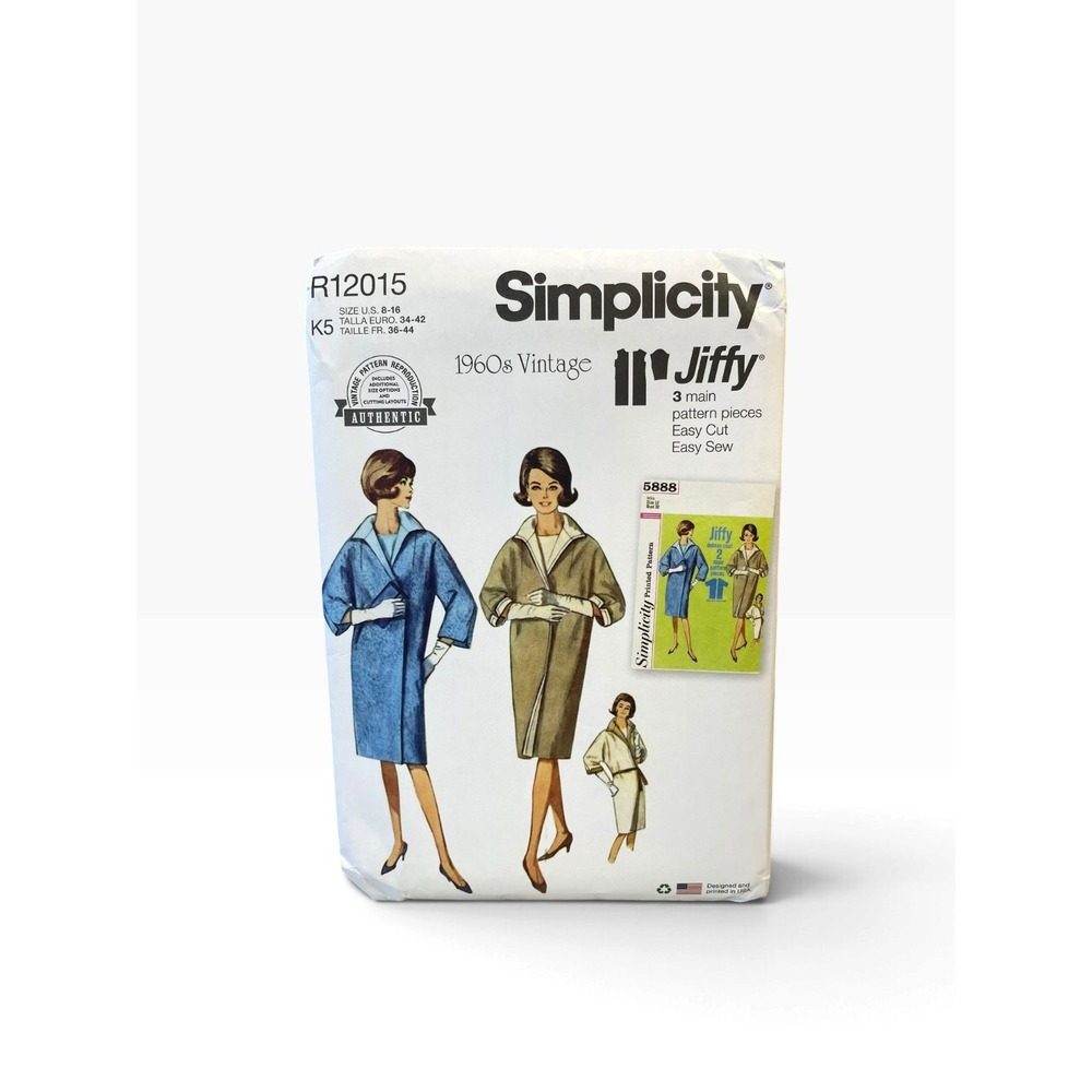 Simplicity Reversible Coat Sewing Pattern Misses 8-16 R12015 1960s Vintage Jiffy